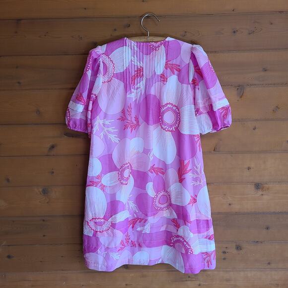 J. Marie Maisie V-Neck Button Dress Small NWOT Pink Floral Preppy Puff Sleeve - Picture 3 of 5